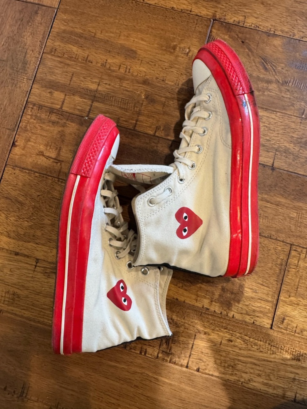 Comme des Garçons PLAY Converse Chuck 70 Hi Red Sole Cream Sneakers Size 10